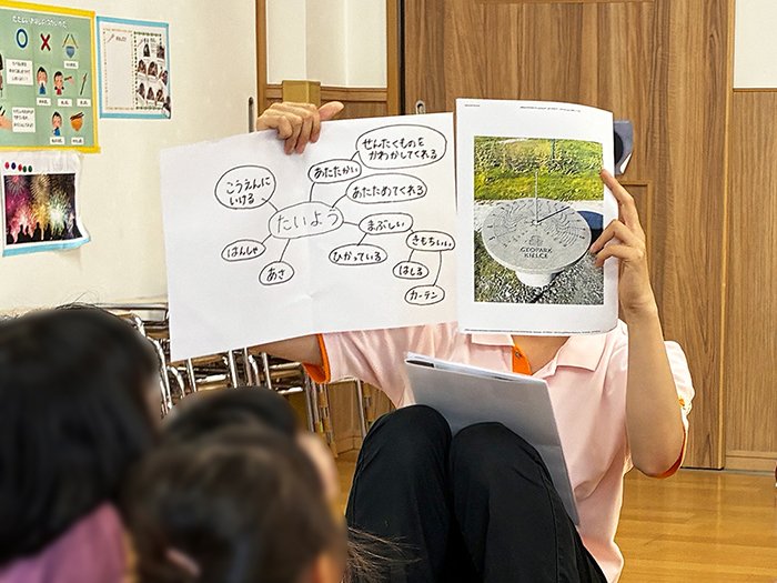 実験の前に太陽について学ぶ園児たち